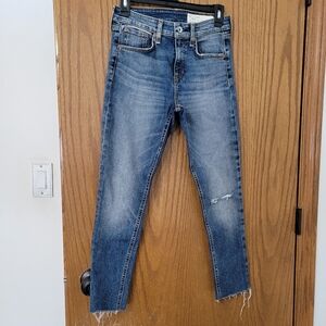 Rag & Bone Cate Mid-Rise Skinny - Bloomfield Wash Size 27 Raw Hem Mid Indigo